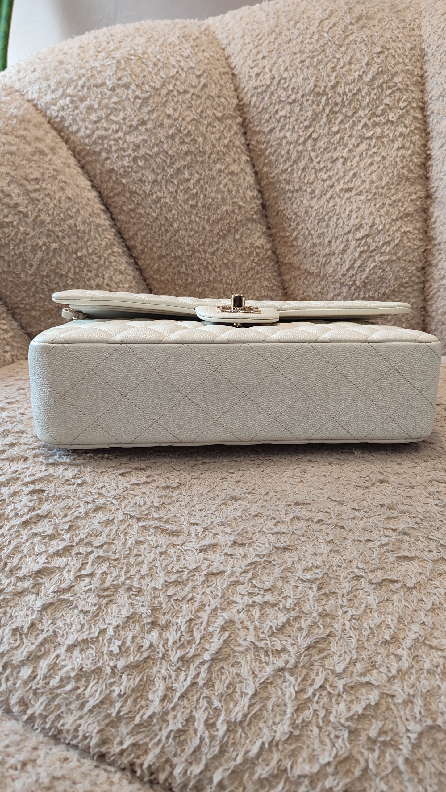 Chanel Double Flap Medium Ivory Caviar Microchipped Fullset