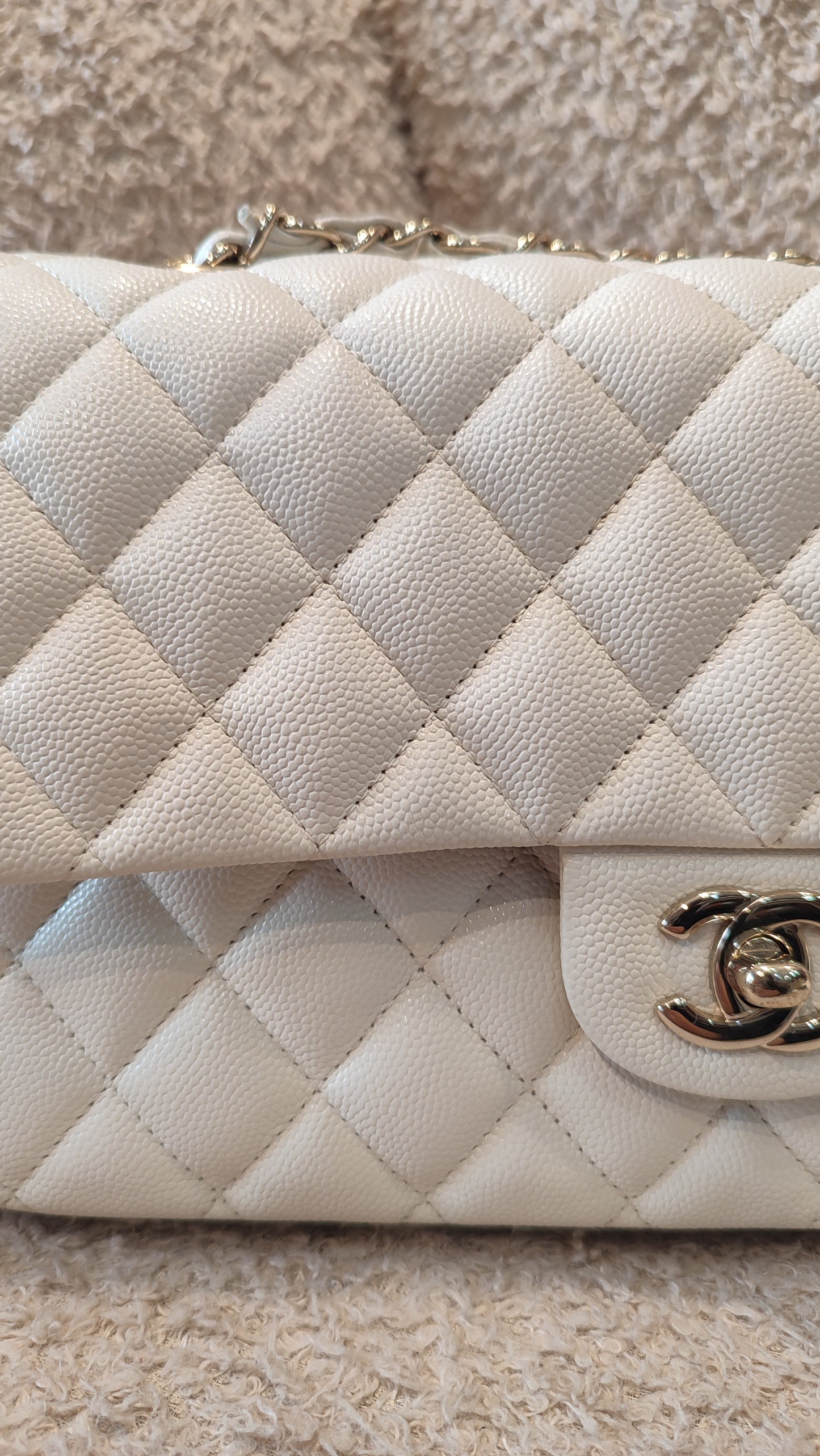 Chanel Double Flap Medium Ivory Caviar Microchipped Fullset