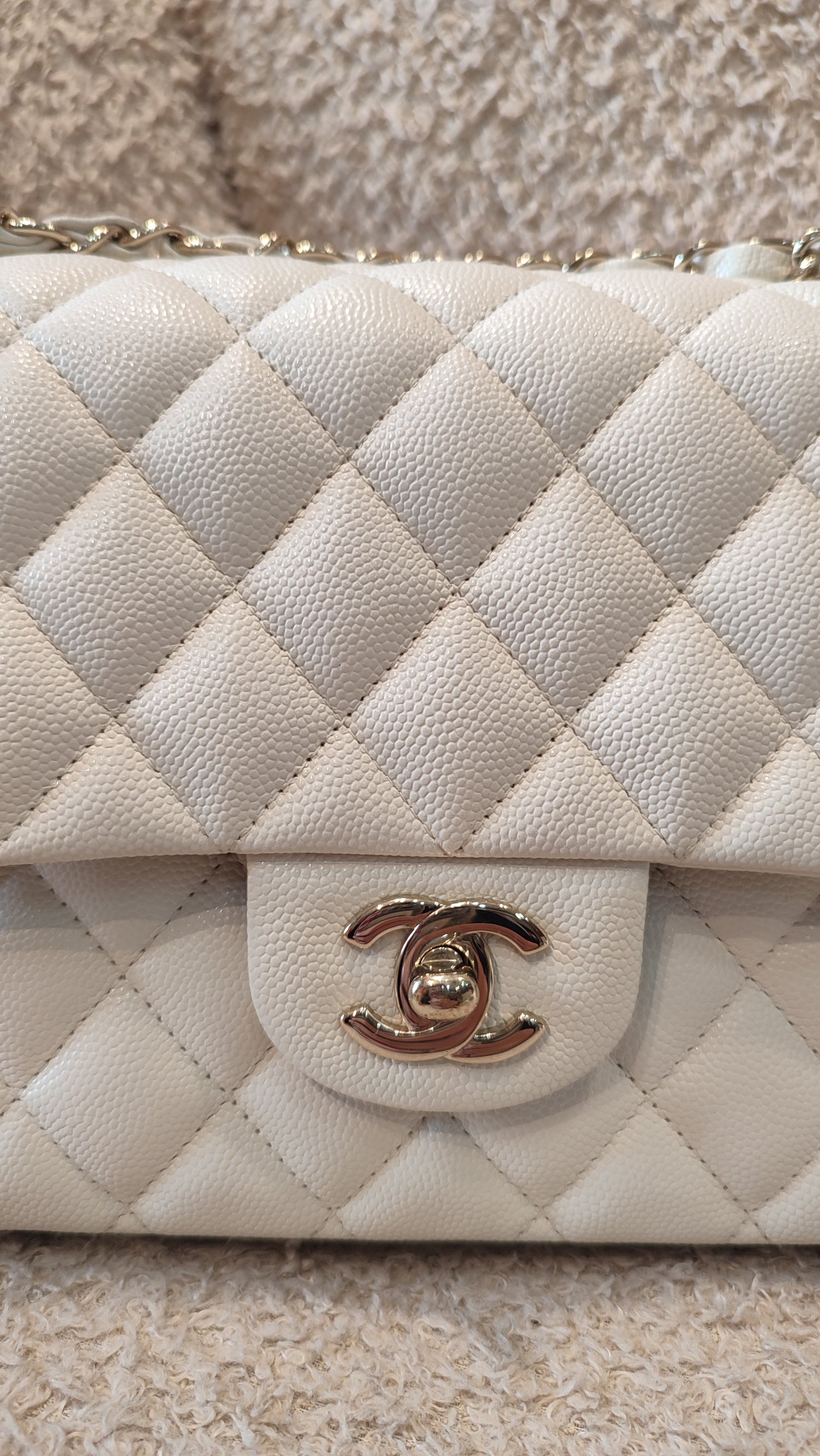 Chanel Double Flap Medium Ivory Caviar Microchipped Fullset