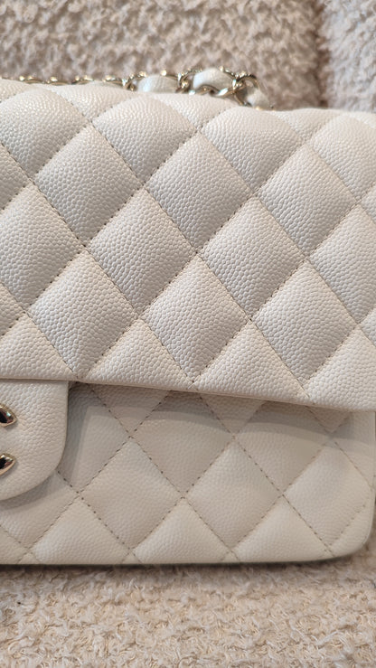 Chanel Double Flap Medium Ivory Caviar Microchipped Fullset