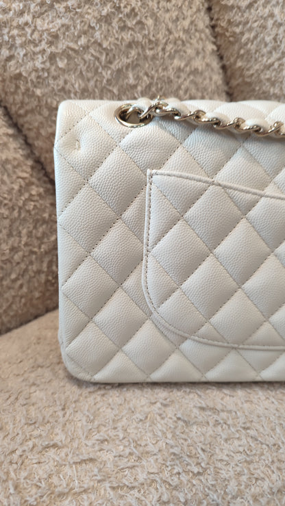 Chanel Double Flap Medium Ivory Caviar Microchipped Fullset