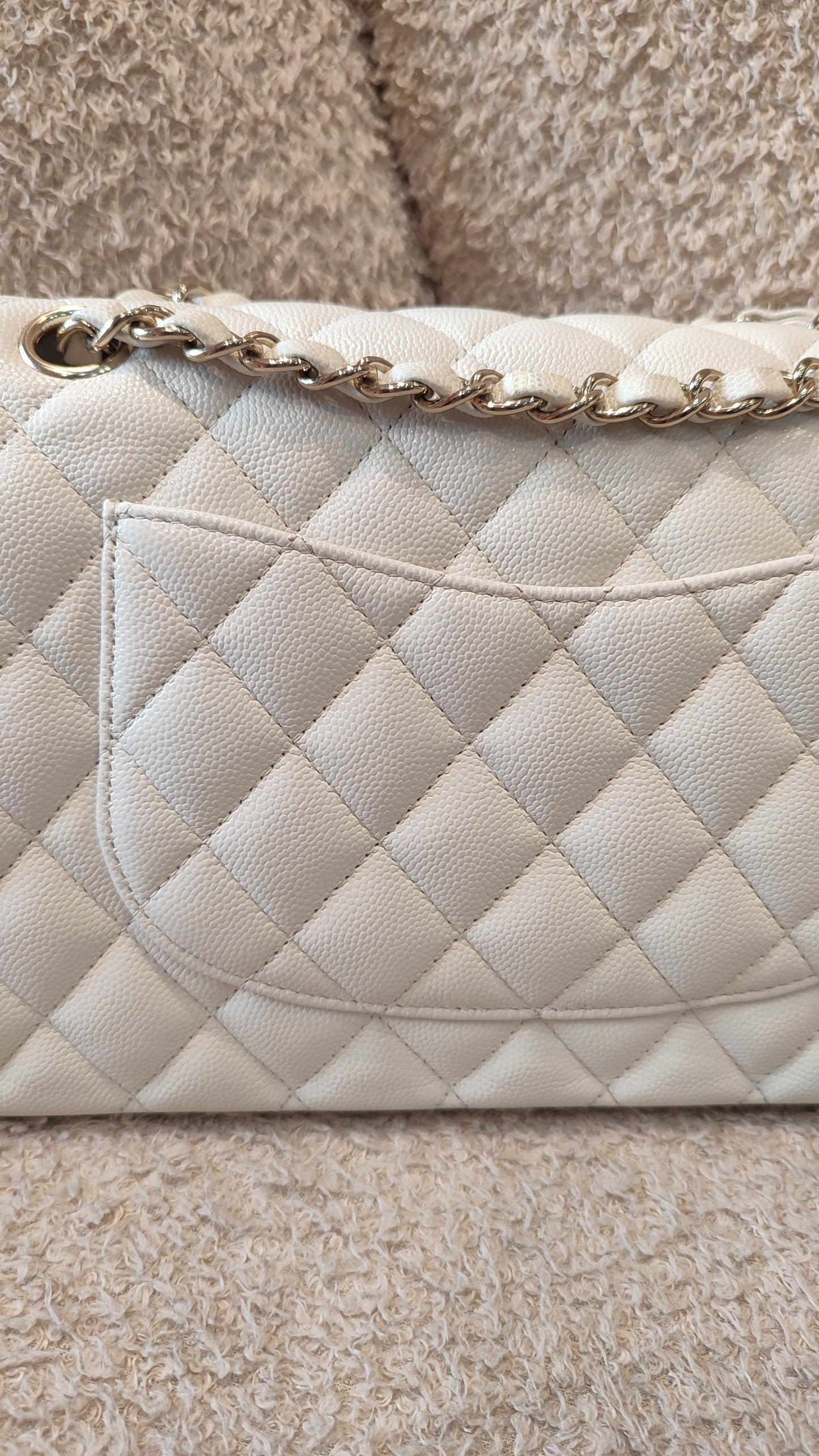 Chanel Double Flap Medium Ivory Caviar Microchipped Fullset