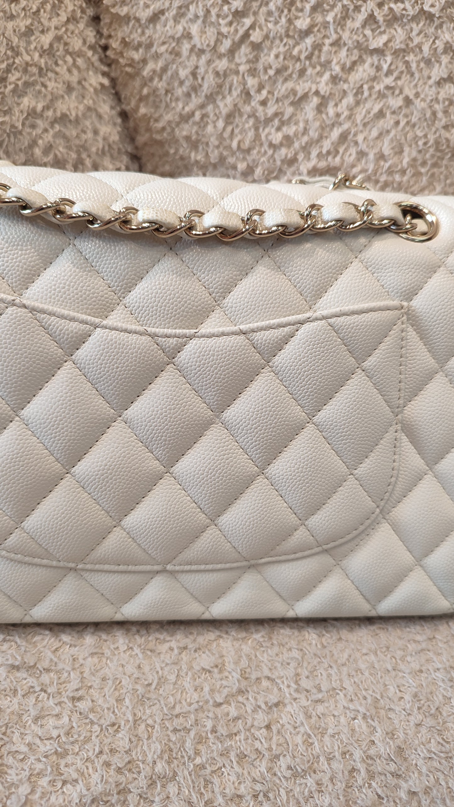 Chanel Double Flap Medium Ivory Caviar Microchipped Fullset