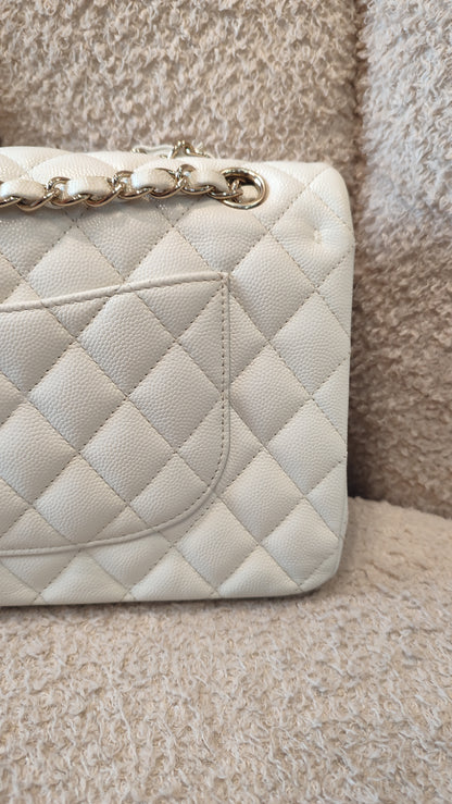 Chanel Double Flap Medium Ivory Caviar Microchipped Fullset