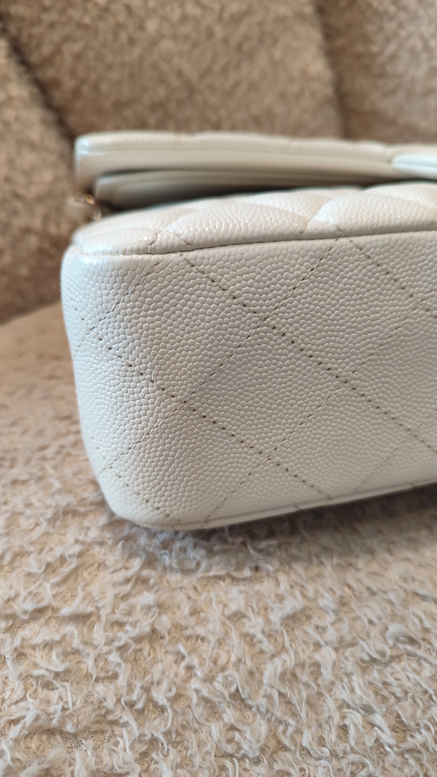 Chanel Double Flap Medium Ivory Caviar Microchipped Fullset