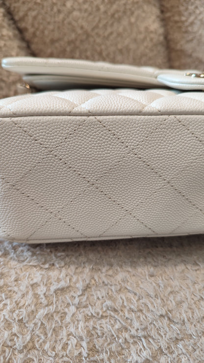 Chanel Double Flap Medium Ivory Caviar Microchipped Fullset