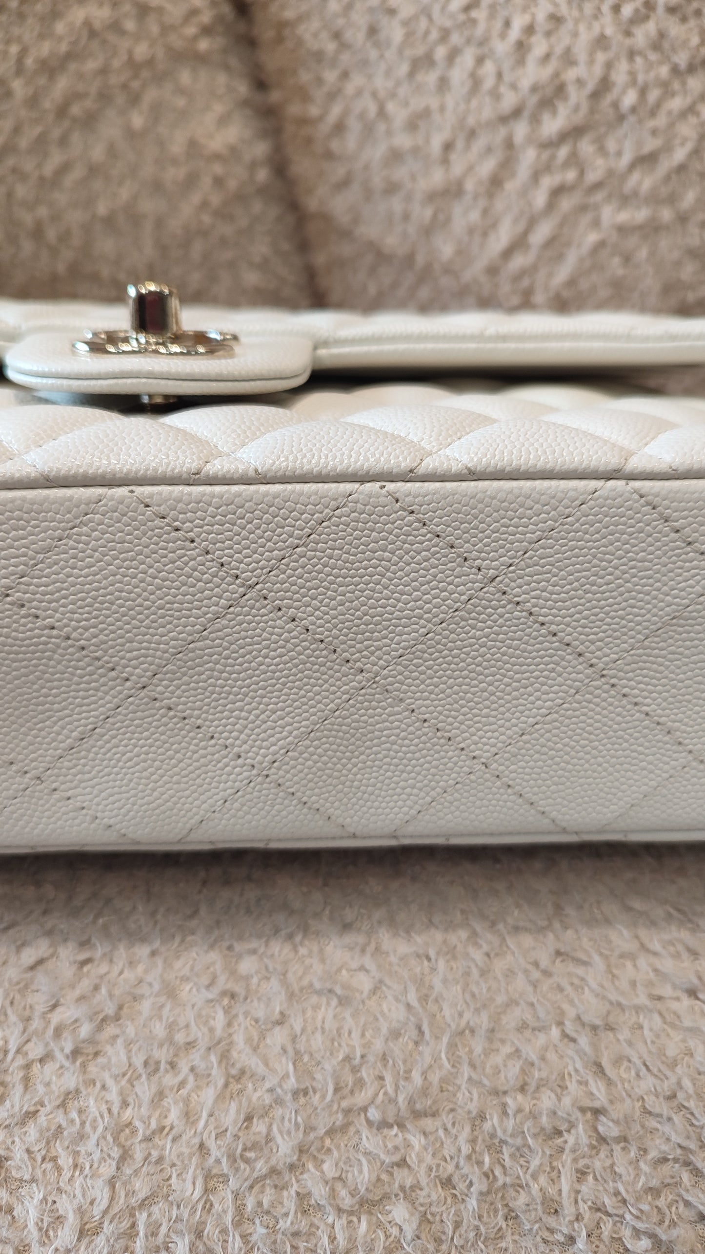 Chanel Double Flap Medium Ivory Caviar Microchipped Fullset