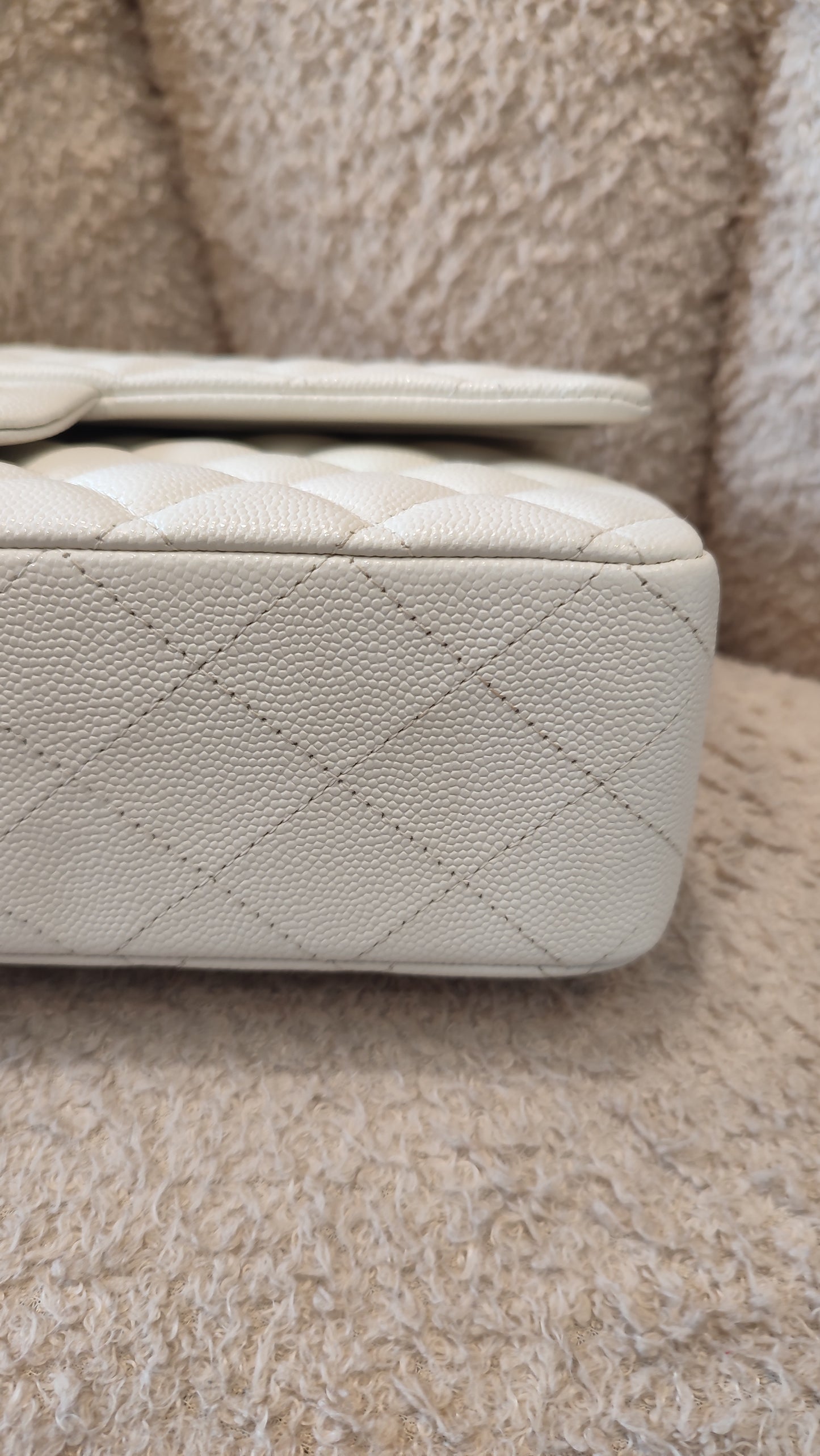 Chanel Double Flap Medium Ivory Caviar Microchipped Fullset