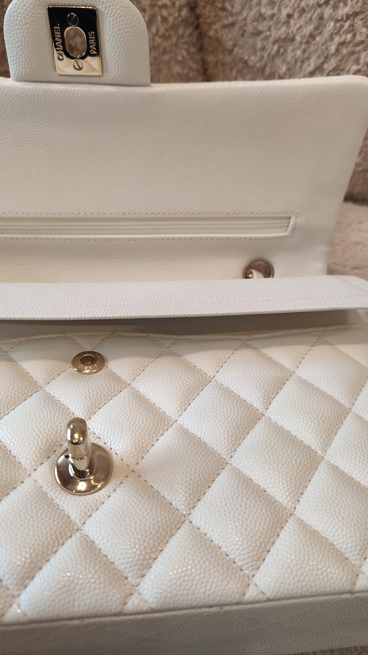 Chanel Double Flap Medium Ivory Caviar Microchipped Fullset