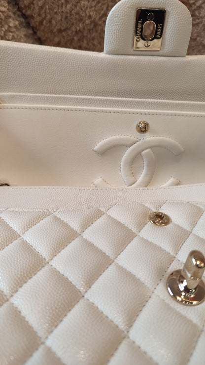 Chanel Double Flap Medium Ivory Caviar Microchipped Fullset