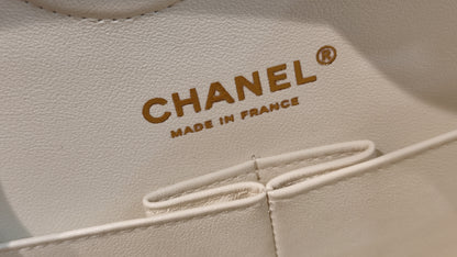 Chanel Double Flap Medium Ivory Caviar Microchipped Fullset