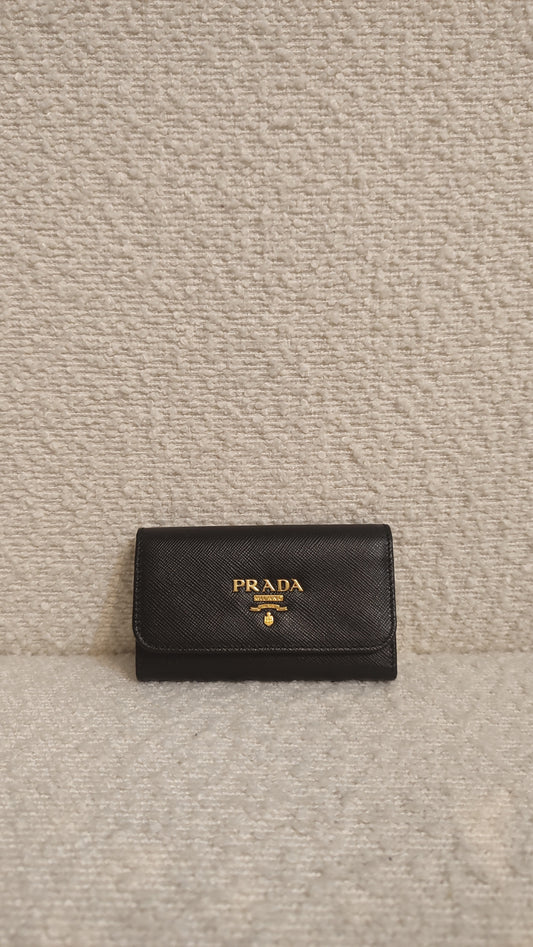 Prada Saffiano Black Leather Key Case