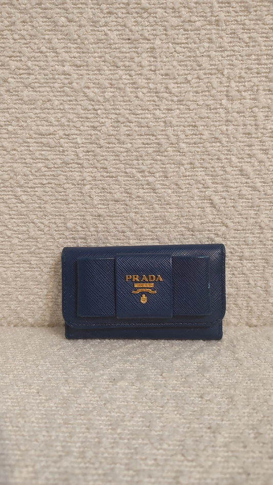 Prada Saffiano Blue Leather Key Case