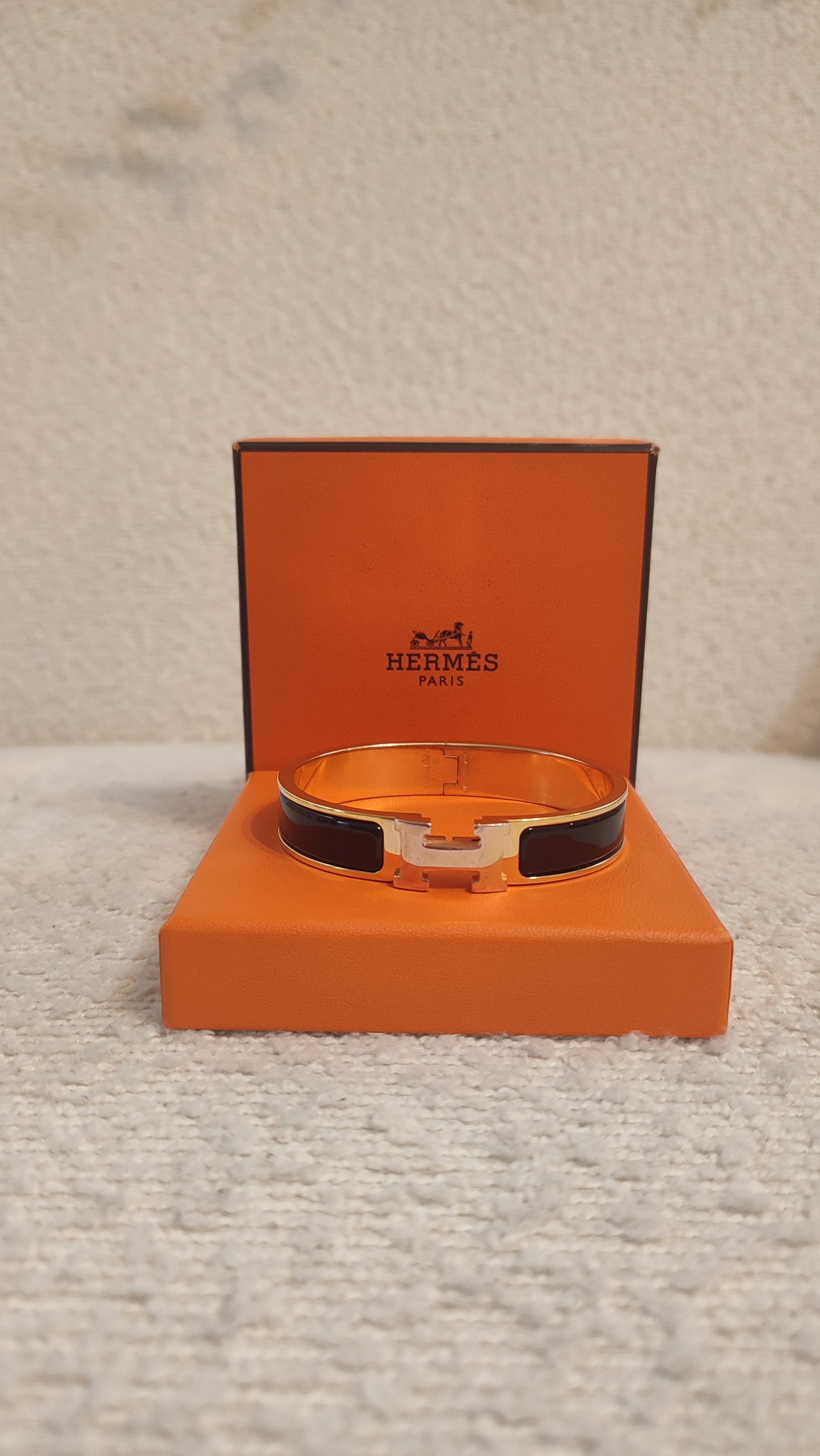 Hermes H Clic Noir Bangle Bracelet Gold Tone GM