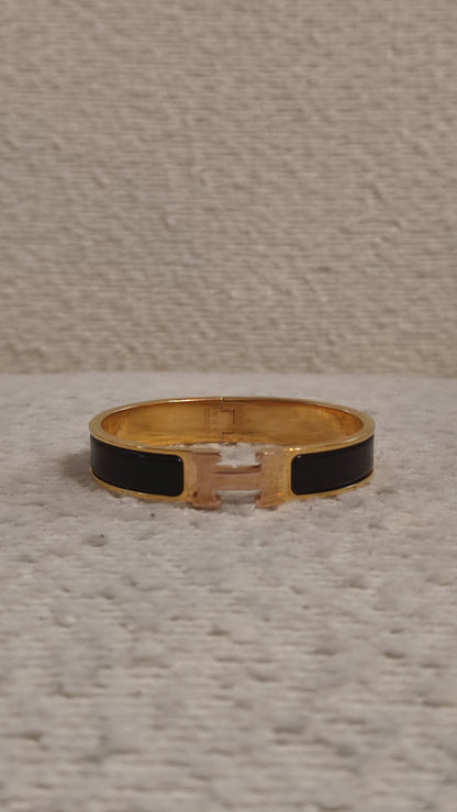 Hermes H Clic Noir Bangle Bracelet Gold Tone GM