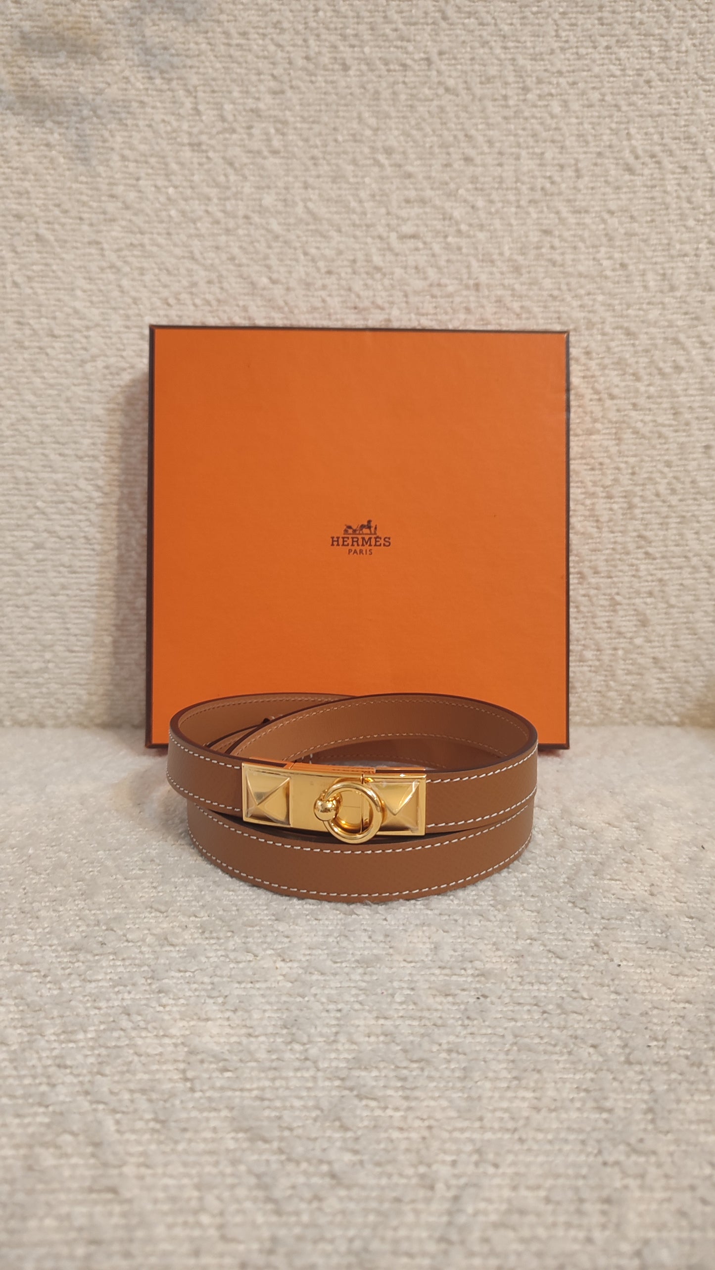 Hermes Rival Belt Gold on Gold Stamp C 2018