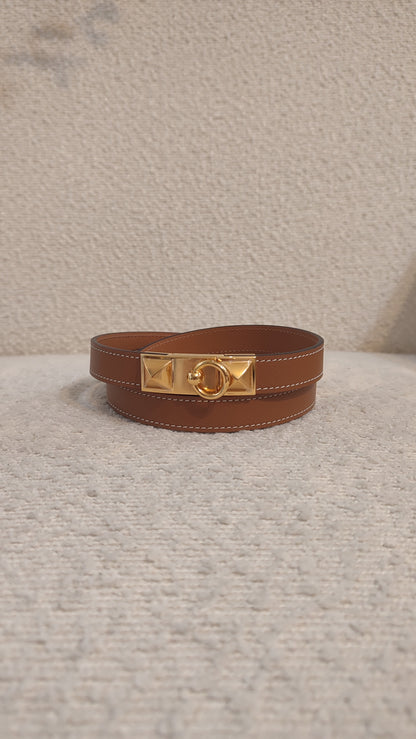 Hermes Rival Belt Gold on Gold Stamp C 2018