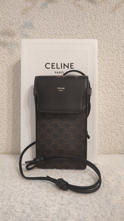 Celine Triomphe Phone Flap Pouch Black-Brown