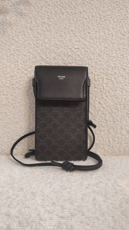 Celine Triomphe Phone Flap Pouch Black-Brown