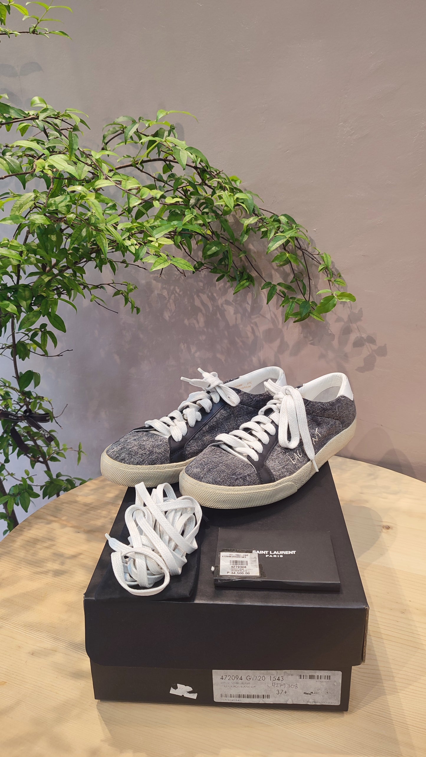 YSL Classic Denim Logo Sneakers Gray Size 37 1/2