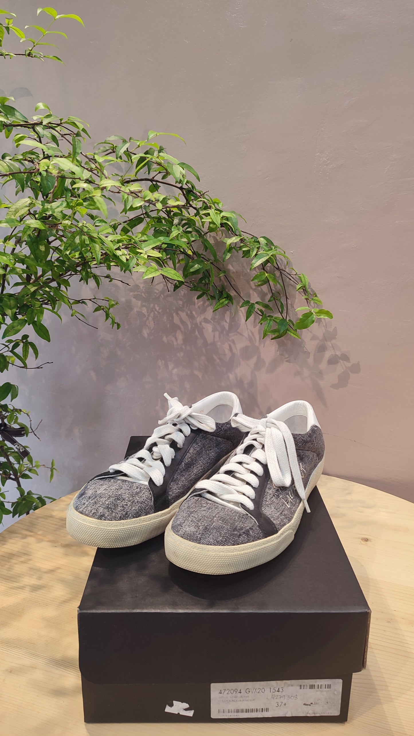 YSL Classic Denim Logo Sneakers Gray Size 37 1/2
