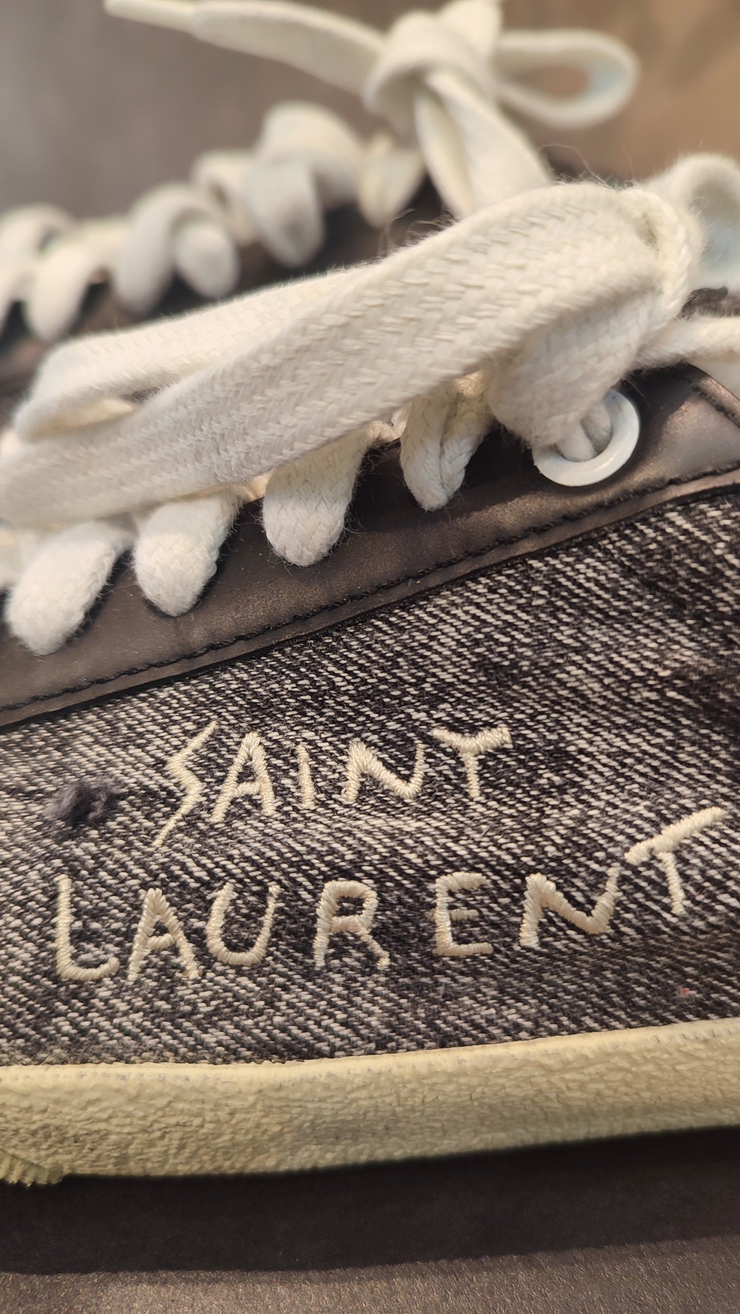 YSL Classic Denim Logo Sneakers Gray Size 37 1/2