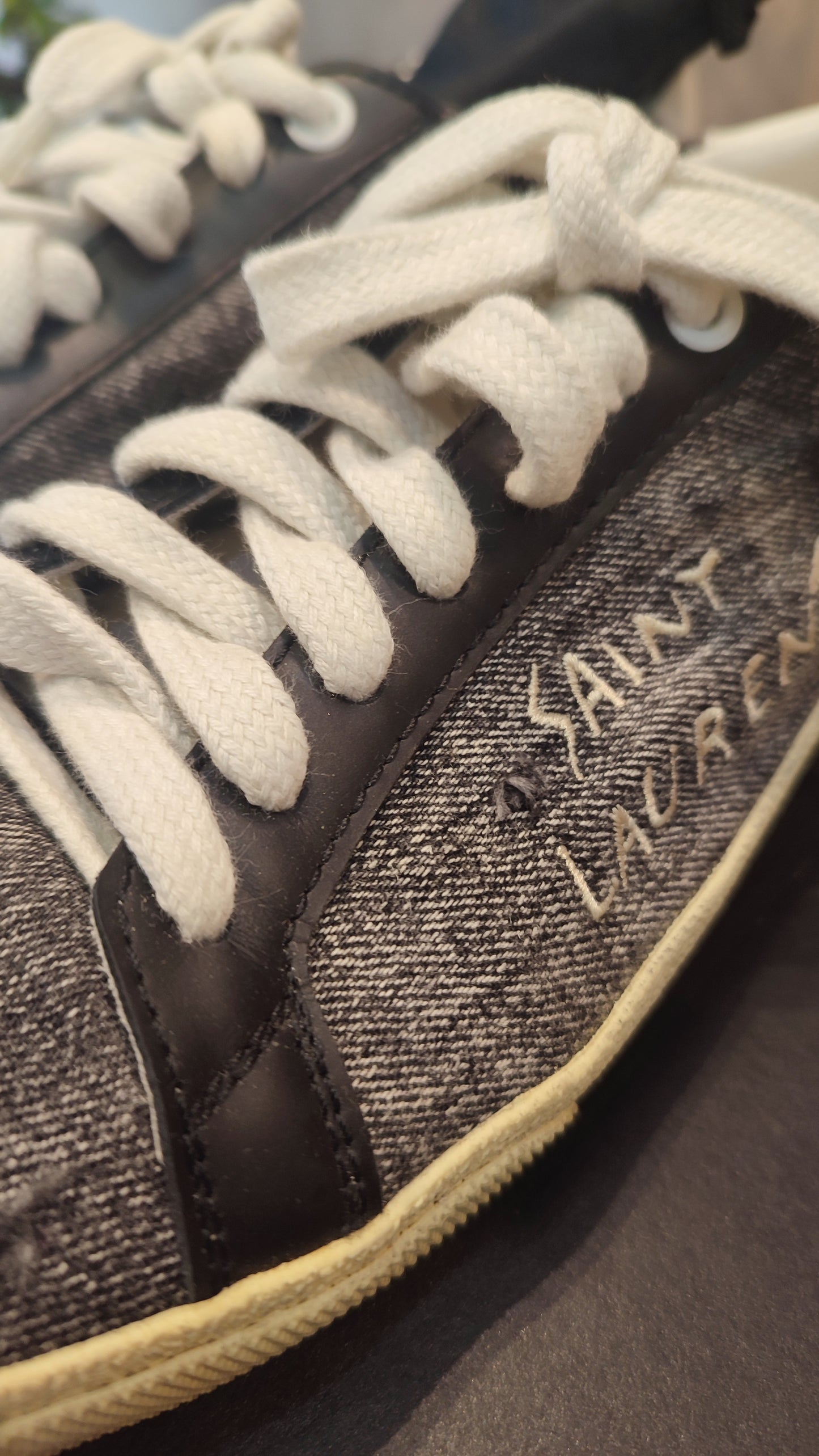 YSL Classic Denim Logo Sneakers Gray Size 37 1/2