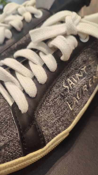 YSL Classic Denim Logo Sneakers Gray Size 37 1/2