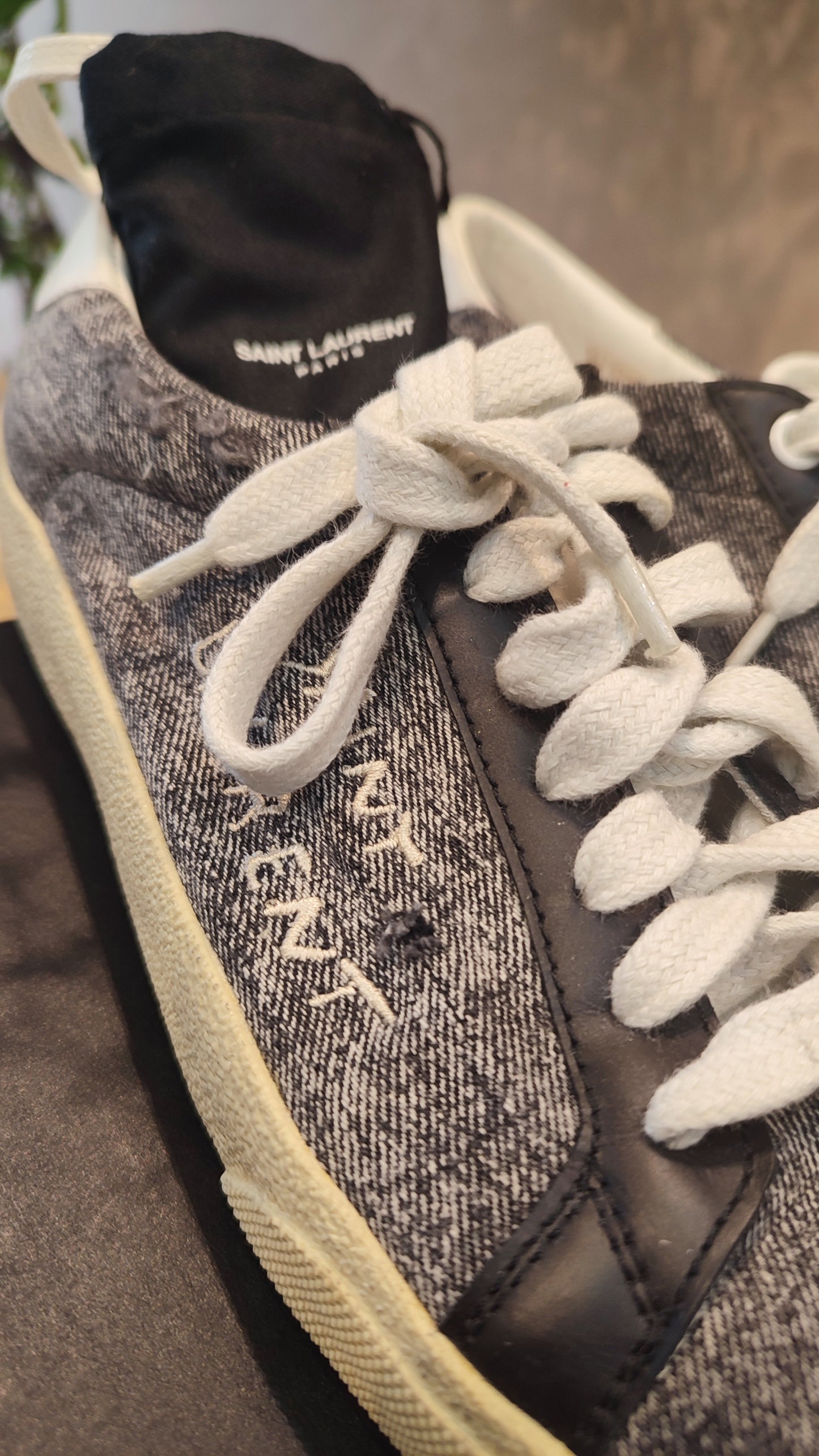 YSL Classic Denim Logo Sneakers Gray Size 37 1/2