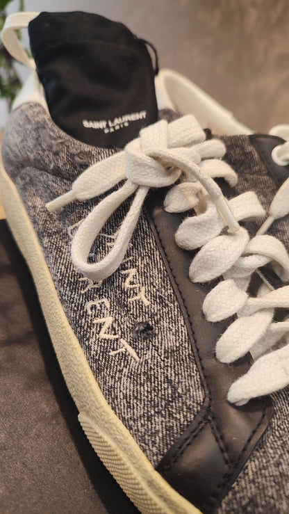 YSL Classic Denim Logo Sneakers Gray Size 37 1/2