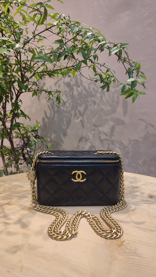 Chanel Quilted Lambskin Black Vanity  Microchipped