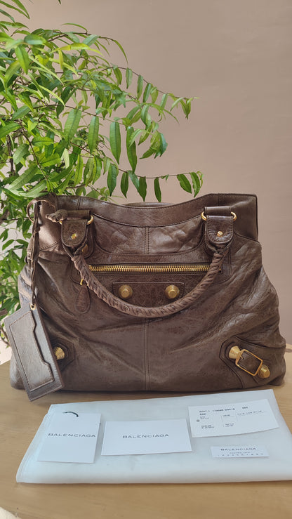 Balenciaga Motocross Brief Giant Chocolate Brown Bag