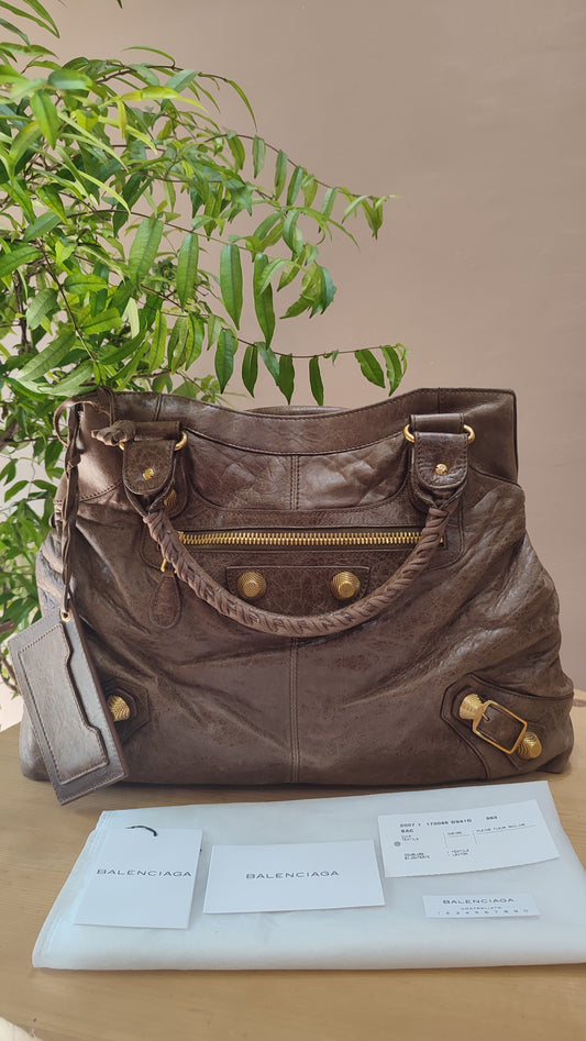 Balenciaga Motocross Brief Giant Chocolate Brown Bag