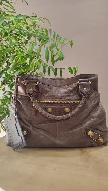 Balenciaga Motocross Brief Giant Chocolate Brown Bag