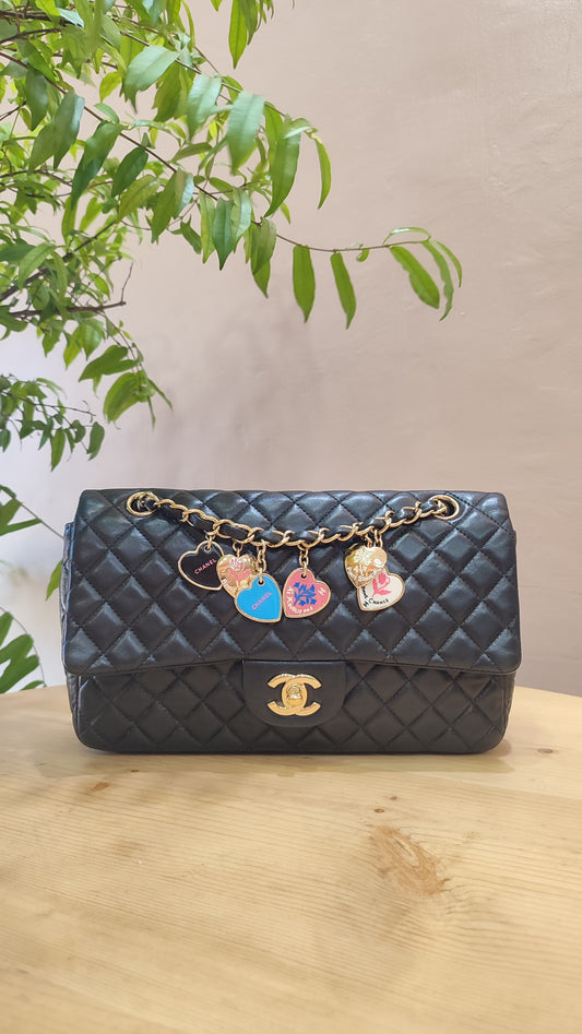Chanel Valentine Charm Flap Bag Lambskin Black Series 12