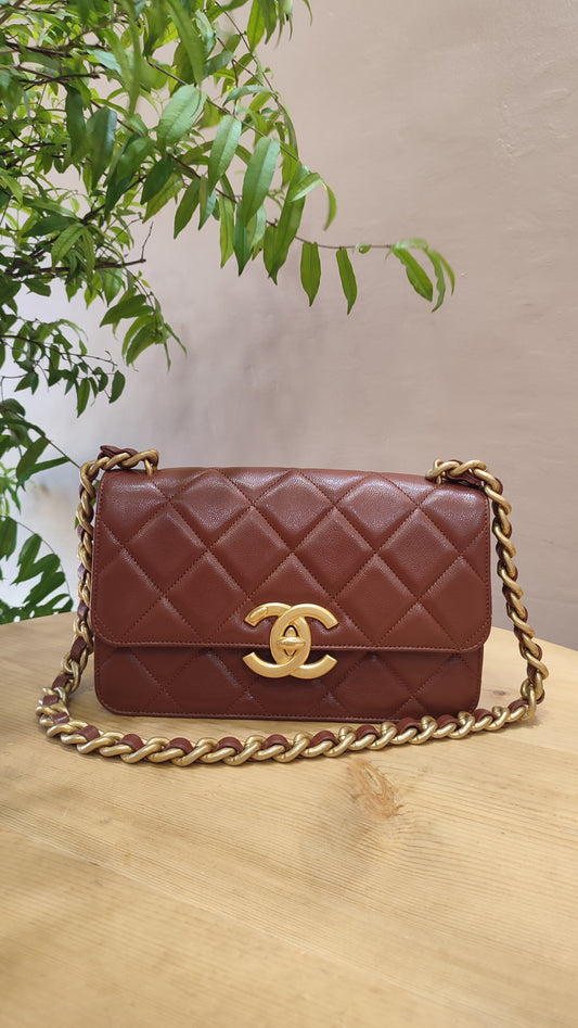 Chanel 24A Quilted Caviar Single Flap Bag Brown Microchipped