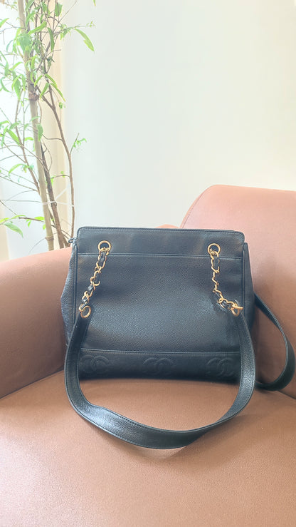 Chanel Triple Coco CC Chain Caviar Shoulder Bag Black Caviar Series 4