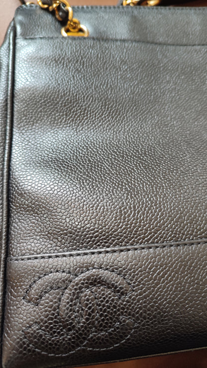 Chanel Triple Coco CC Chain Caviar Shoulder Bag Black Caviar Series 4