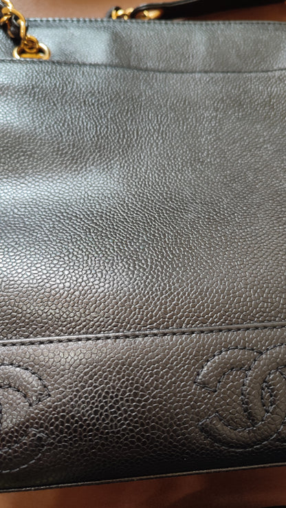 Chanel Triple Coco CC Chain Caviar Shoulder Bag Black Caviar Series 4