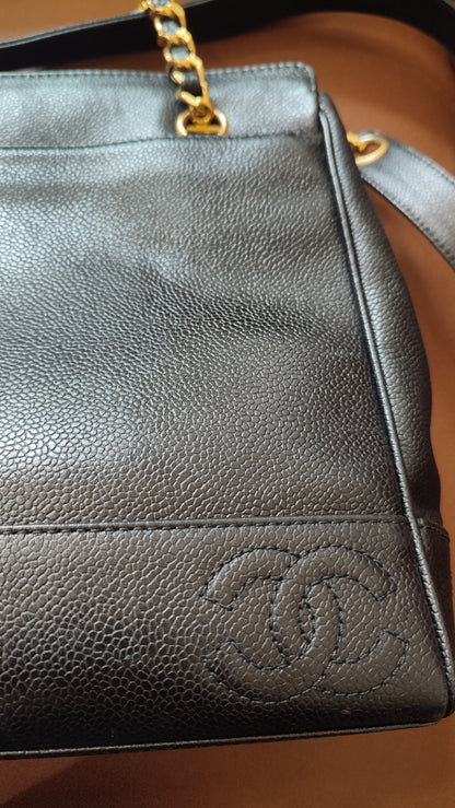 Chanel Triple Coco CC Chain Caviar Shoulder Bag Black Caviar Series 4