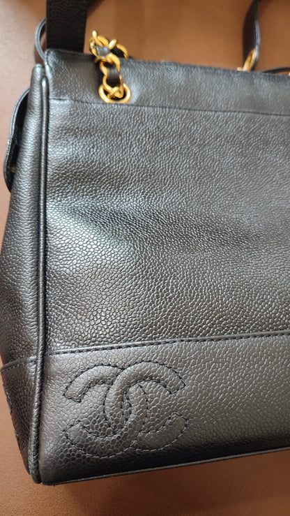 Chanel Triple Coco CC Chain Caviar Shoulder Bag Black Caviar Series 4