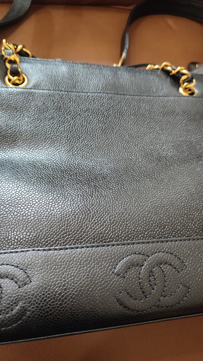 Chanel Triple Coco CC Chain Caviar Shoulder Bag Black Caviar Series 4