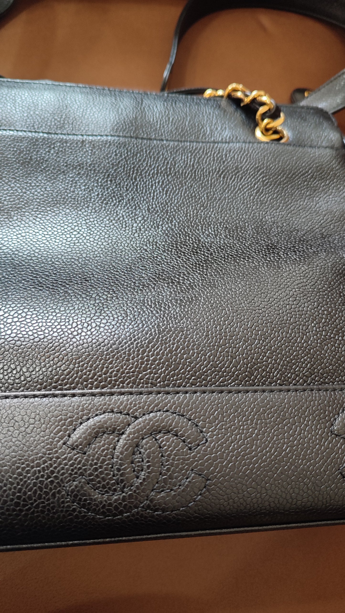 Chanel Triple Coco CC Chain Caviar Shoulder Bag Black Caviar Series 4