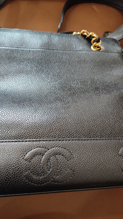 Chanel Triple Coco CC Chain Caviar Shoulder Bag Black Caviar Series 4