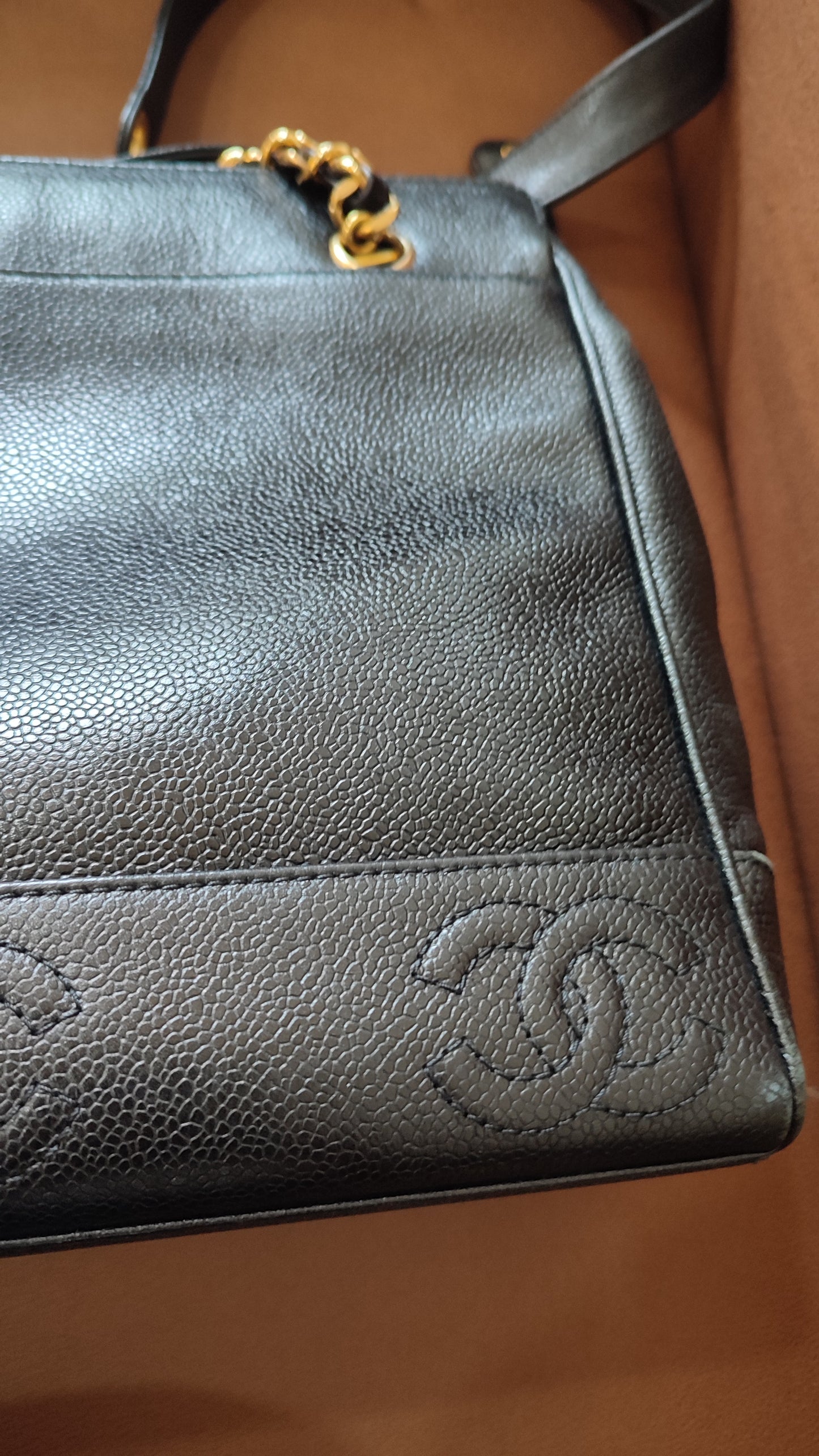 Chanel Triple Coco CC Chain Caviar Shoulder Bag Black Caviar Series 4