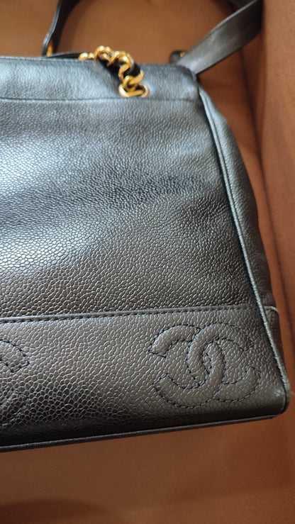 Chanel Triple Coco CC Chain Caviar Shoulder Bag Black Caviar Series 4