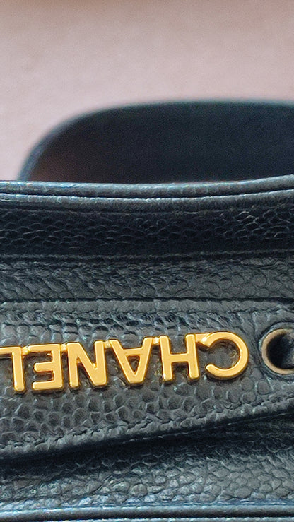 Chanel Triple Coco CC Chain Caviar Shoulder Bag Black Caviar Series 4
