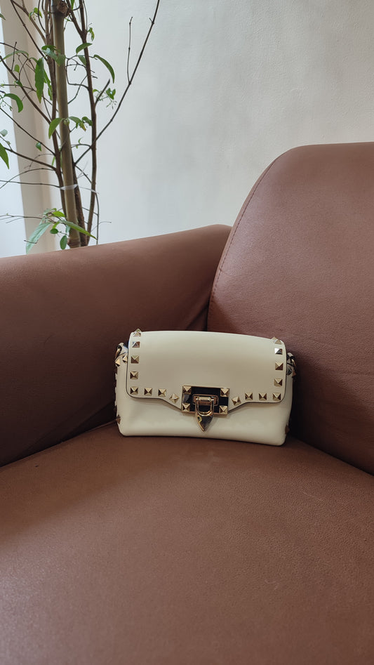 Valentino Garavani Rockstud Mini Ivory Crossbody Bag