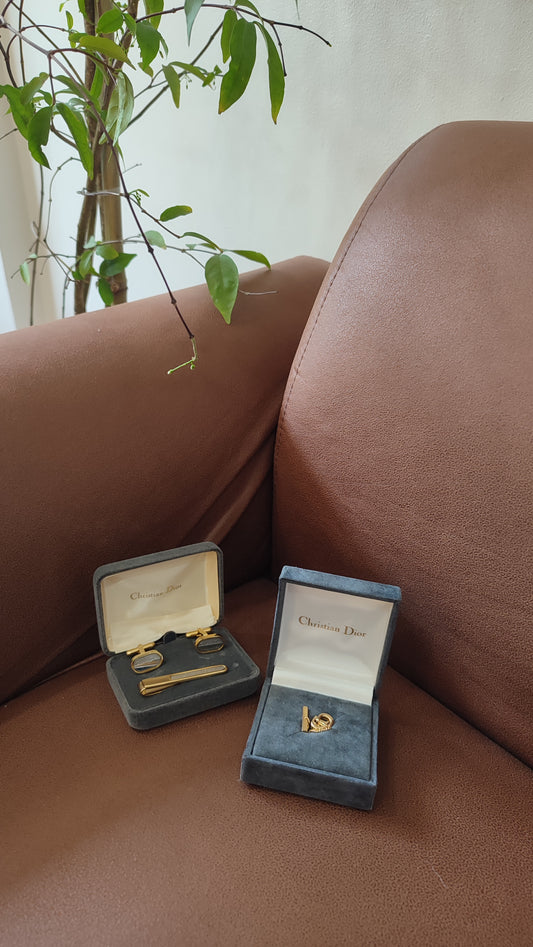 Dior Gold Tone Tie Pin and Cufflinks