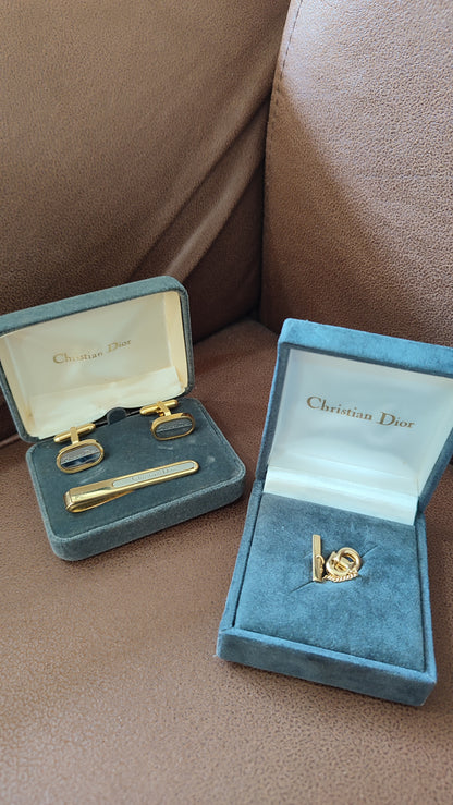 Dior Gold Tone Tie Pin and Cufflinks